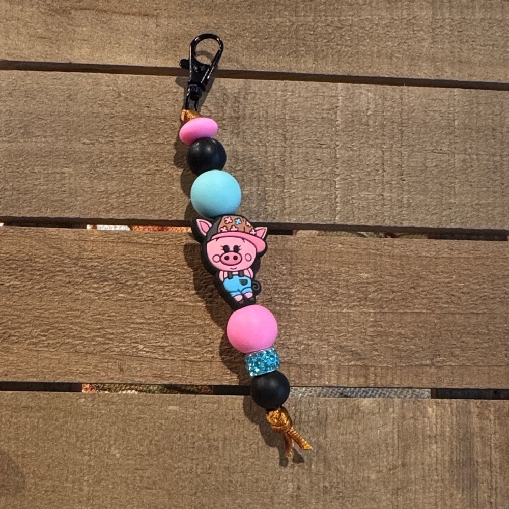 Cute Pig Beaded Keychain